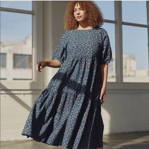 EUC Christy Dawn Theo block printed Navy Poppy